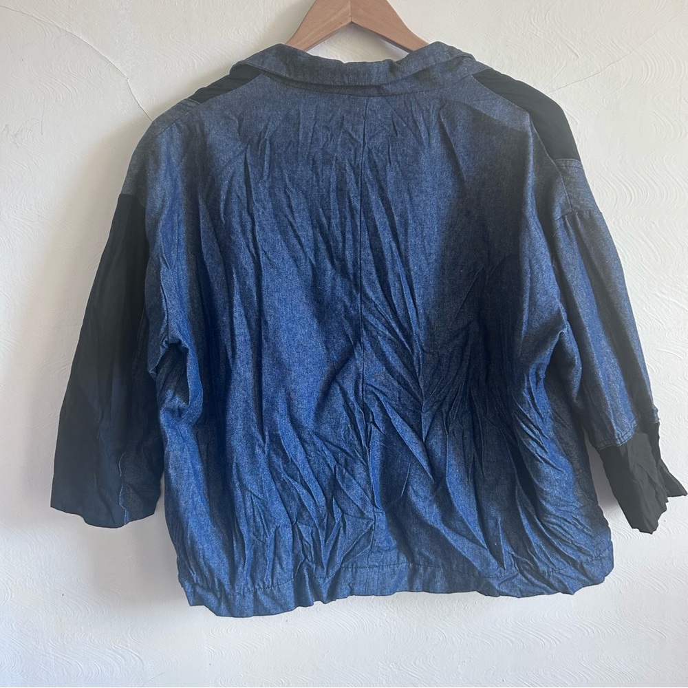 Ozai N Ku Crinkle Patchwork Shirt Jacket in Denim - Picture 7 of 8